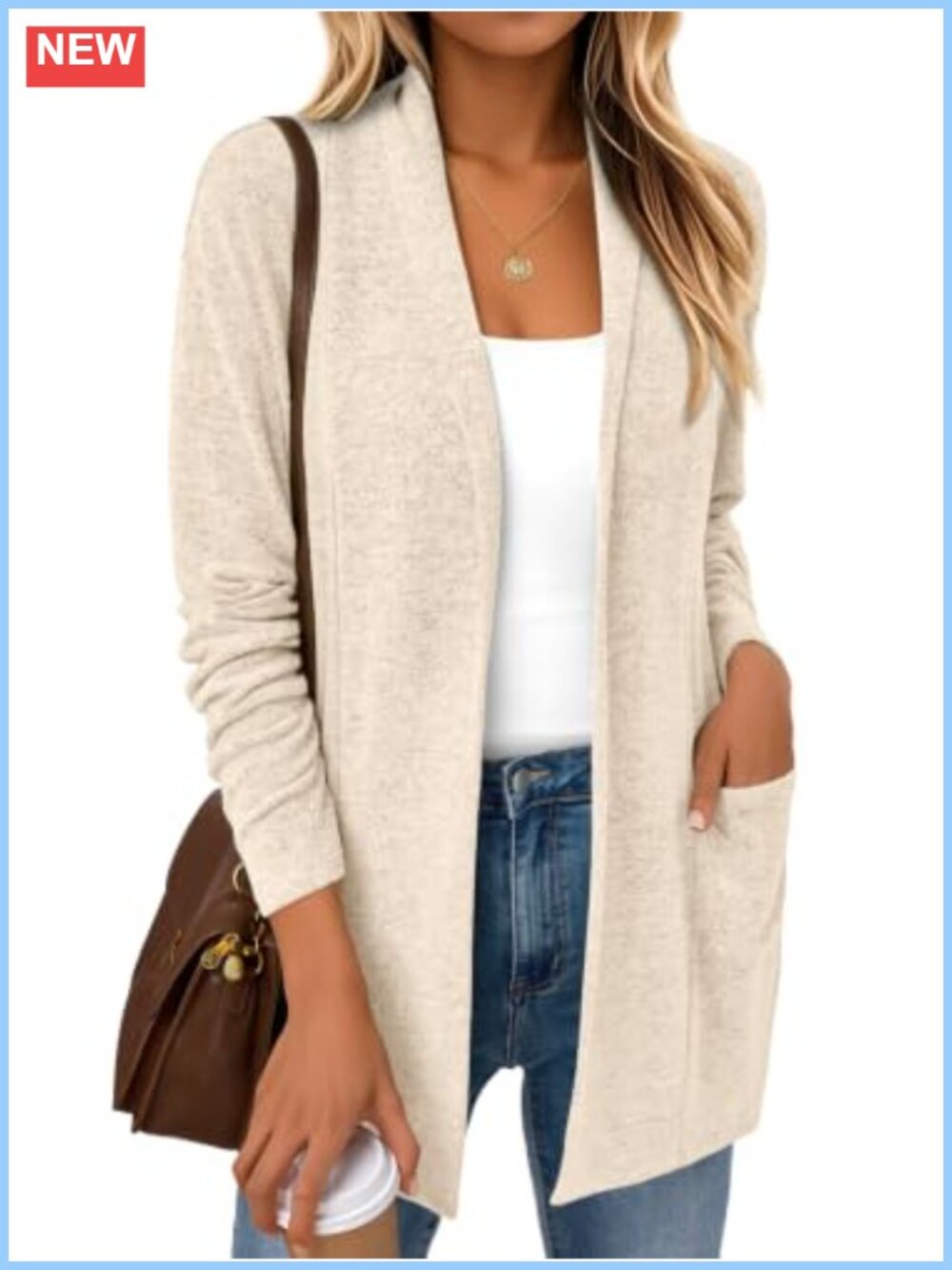 LILLUSORY Lightweight Cardigan Pockets Double Placket Hip Length